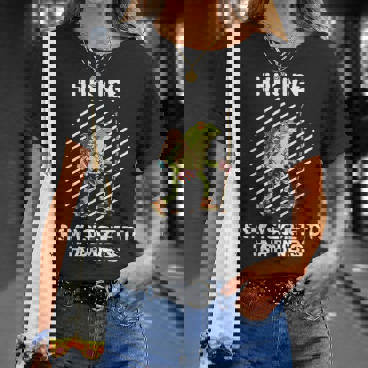 Cute Frog Hiking Is Myecret To Happiness カエル Tシャツ 彼女への贈り物