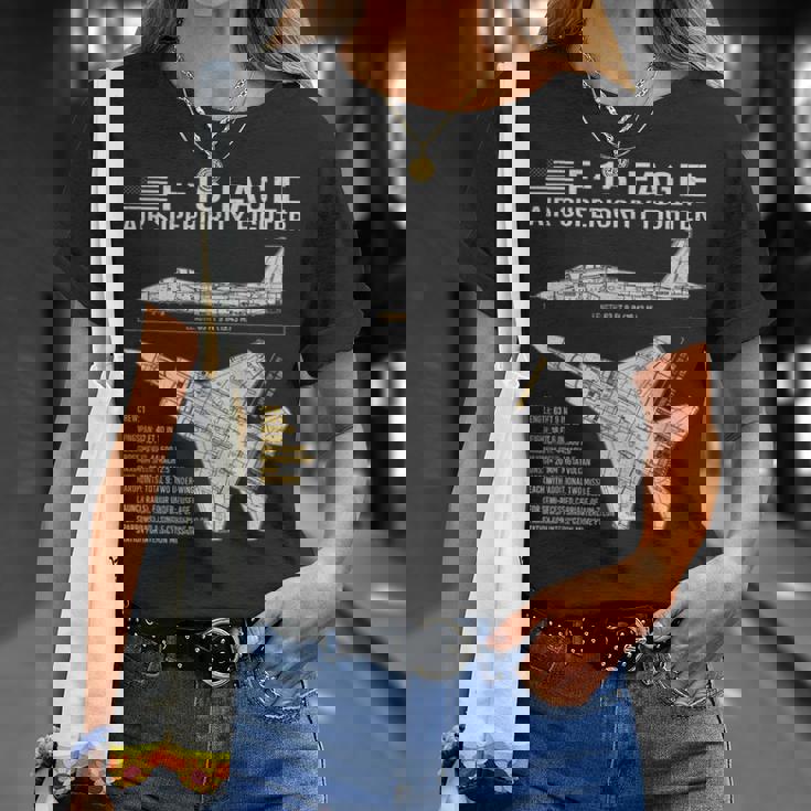 F-15イーグル航空機の設計図ジェット戦闘機データ Tシャツ 彼女への贈り物