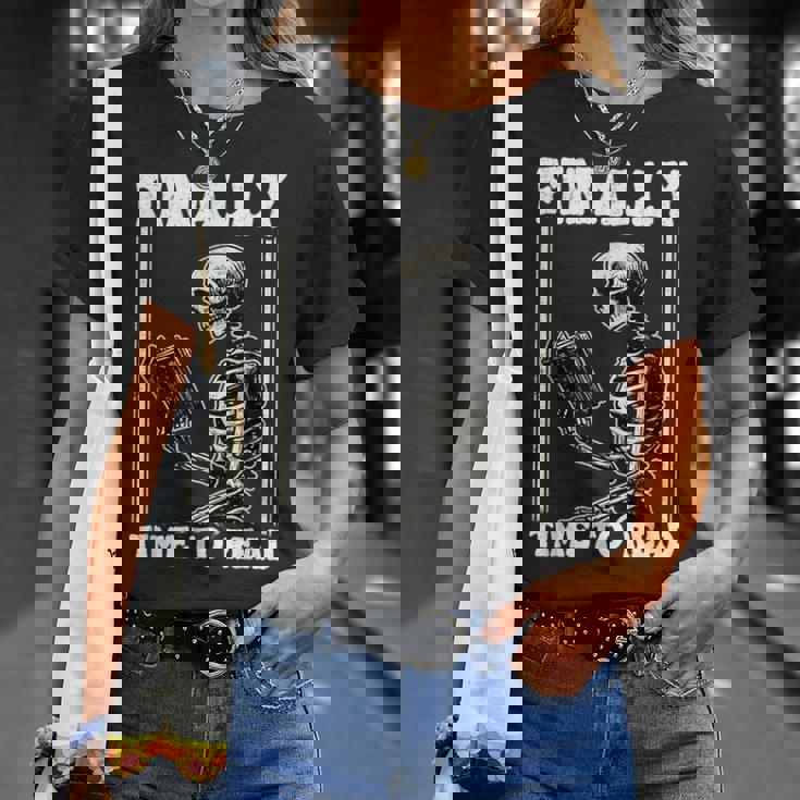 Finally Time To Read Book Lover Bookworm スケルトン 面白い本 Tシャツ 彼女への贈り物