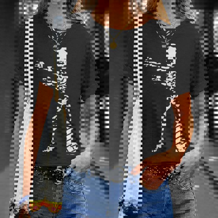 Floss Dance Flossing ダンス 足の骨折 石膏ギプス スケルトン ハロウィーン Tシャツ 彼女への贈り物