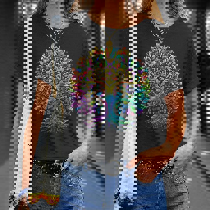 Full Foliage Tree Of Life 葉がいっぱいのレインボー生命の木 Tシャツ 彼女への贈り物