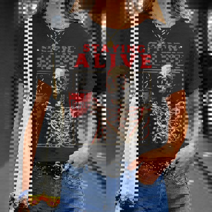 kulltaying Alive スケルトン ドリンクコーヒー Tシャツ 彼女への贈り物