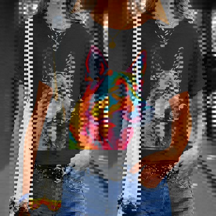 GERMAN SHEPHERD Rainbow Pop Art Retro Paint Splatter Dog Tank Top T-Shirt Gifts for Her