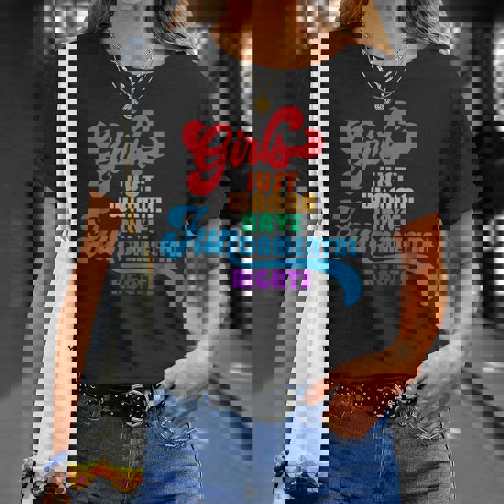Girls Just Wanna Have Fundamental Rights カラフル レインボー Tシャツ 彼女への贈り物