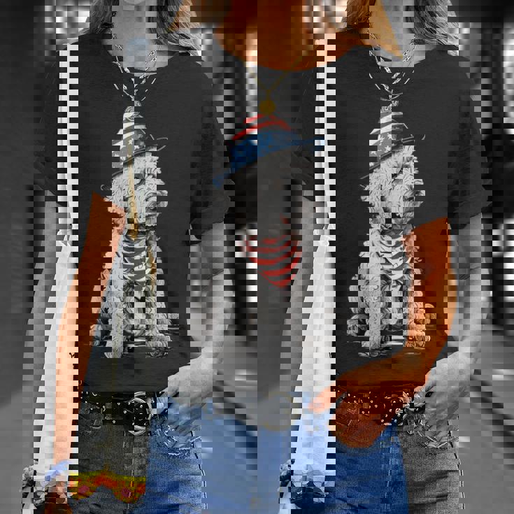 Goldendoodle 7月4日 愛国的 ゴールデンドゥードル 犬 Tシャツ 彼女への贈り物