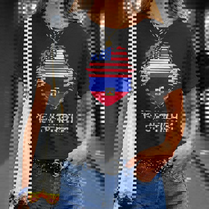Half American Half Haitian Usa Haiti Flag メンズ レディース Tシャツ 彼女への贈り物