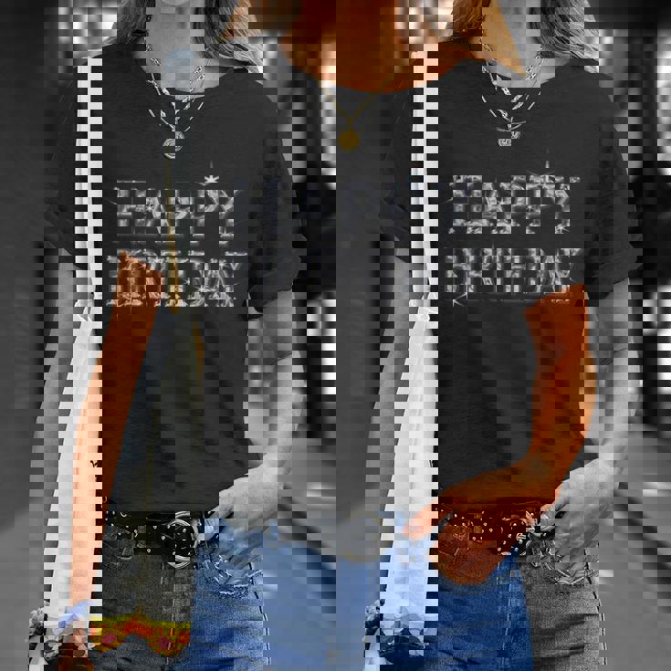 Happy Birthday ハッピーバースデー【ダイヤモンドip フォント】お誕生日 キラキラ 面白い Tシャツ 彼女への贈り物