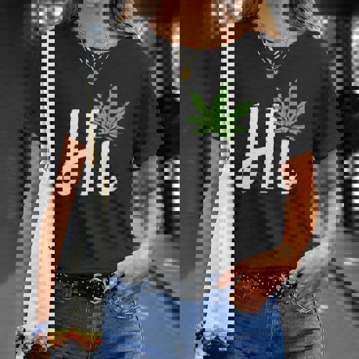 Hi Hello マリファナの葉 ハッピーファニー大麻 ウィード パイナップル Tシャツ 彼女への贈り物