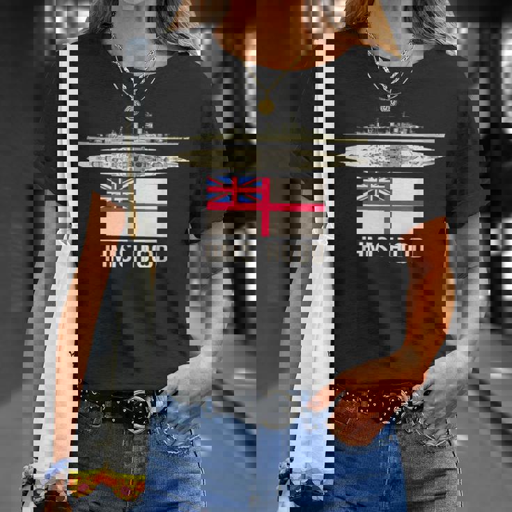 Hms Hood イギリス戦艦図 海軍旗 Tシャツ 彼女への贈り物