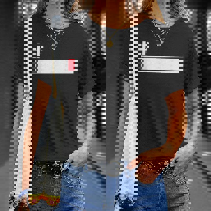 Hpが残りわずか 体力がない 限界 おもしろ ユーモア ゲーム Hpバー 黒 他カラー メンズ レディース 大きいサイズ Tシャツ 彼女への贈り物