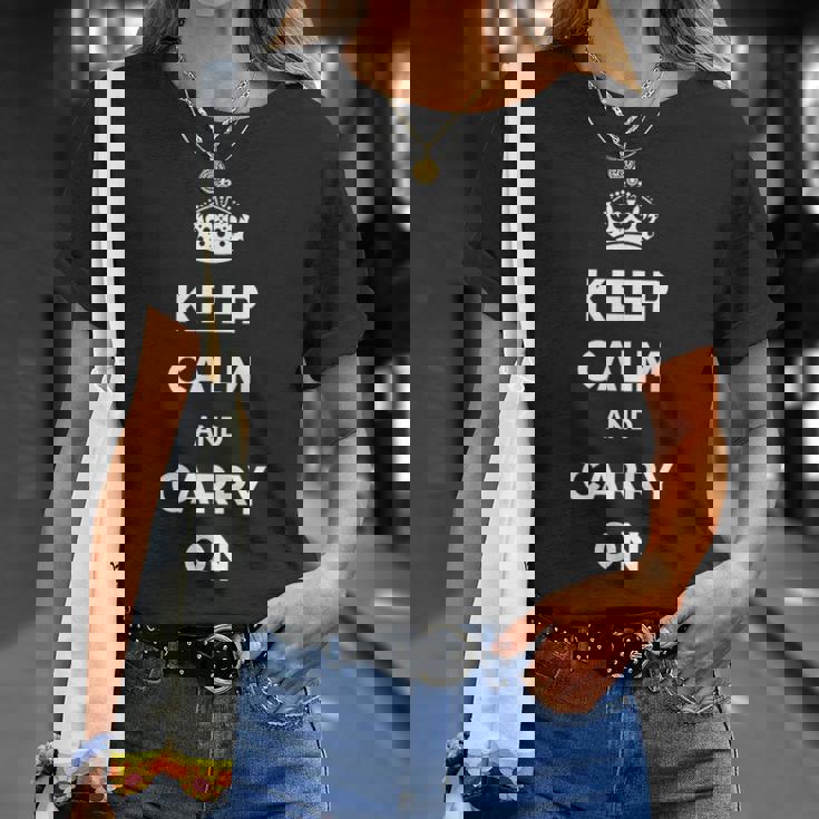 Keep Calm And Carry On モチベーションを高める引用句 Tシャツ 彼女への贈り物