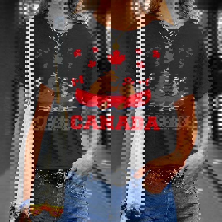 I Love Canada Cool Canada Bear & Chipmunk Cartoon Graphic Tシャツ 彼女への贈り物