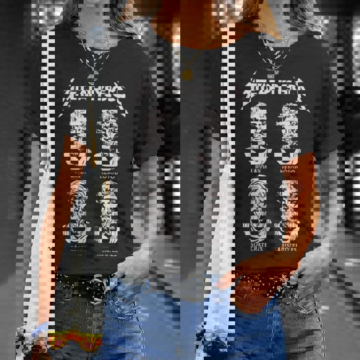 Metaphysica 面白いギリシャ哲学者ロックレトロデザイン Tシャツ 彼女への贈り物