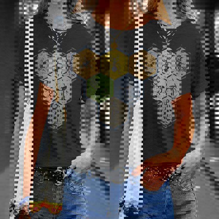 Nazca Linesナスカラインズ レトロなクモ 猿 宇宙人 鳥 六角形 Tシャツ 彼女への贈り物