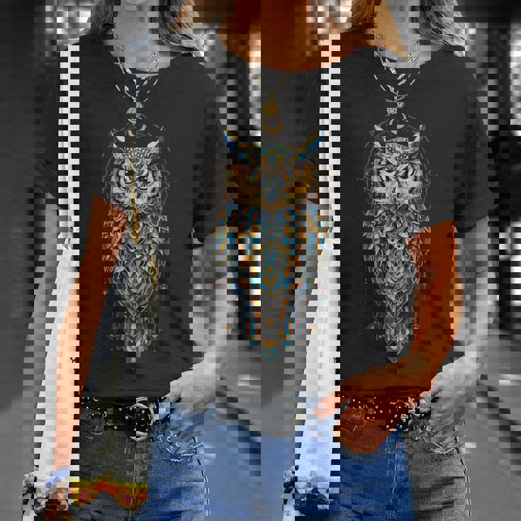 Owl Lover Boho Bird Lover Wildlife Biology Bird Watching T-Shirt Gifts for Her