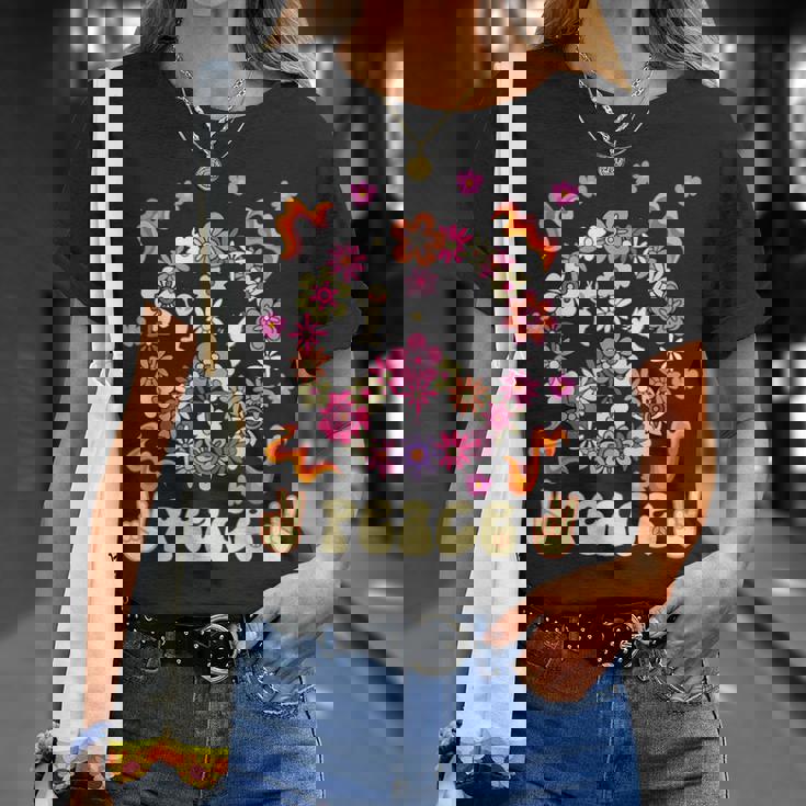 Peace 60年代風 フラワーデザイン Tシャツ 彼女への贈り物