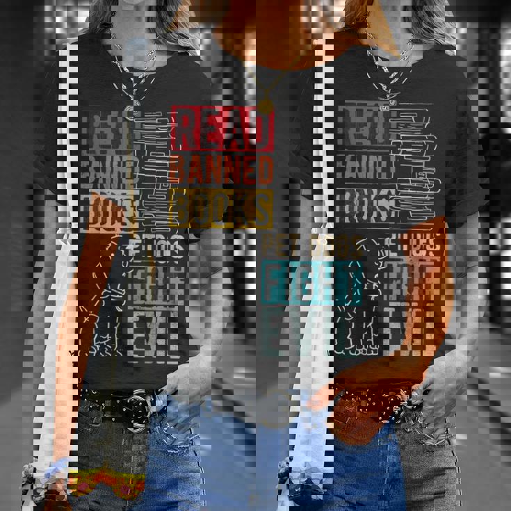 Read Banned Books Pet Dogs Fight Evil Read Books Reading T-Shirt Gifts for Her