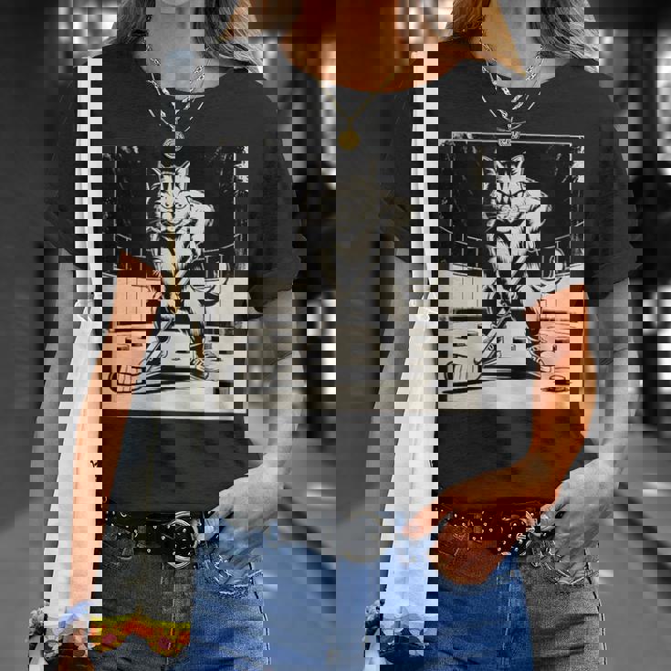 Retro Cat Playing Ice Hockey Stick Skating Sports T-Shirt Gifts for Her