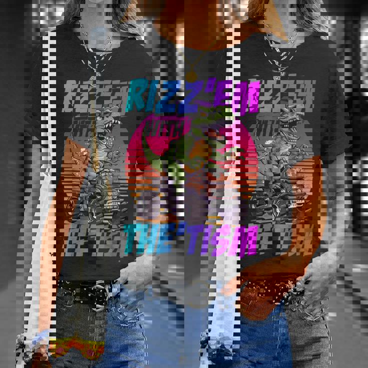 Rizz 'Em With The Tism 恐竜 T-Rex Meme Autism Tシャツ 彼女への贈り物