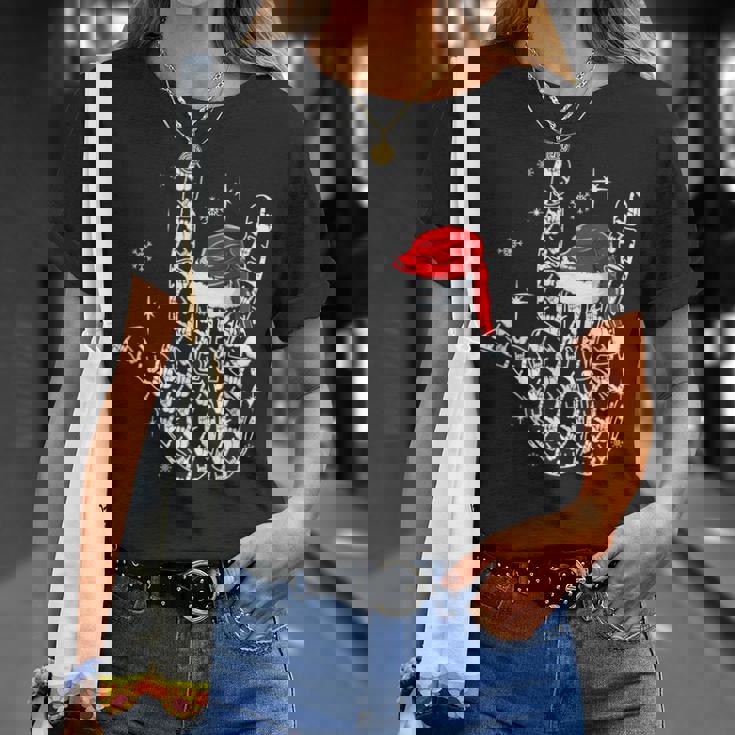 Santa Rock Hand Sign Language Christmas Rock Music Lover T-Shirt Gifts for Her