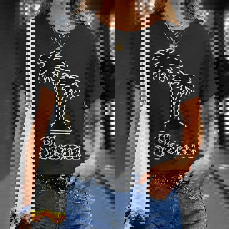 Shonan（湘南）サーファー ヤシの木 パームツリー（黒 ブラック 文字）【47都道府県】ジモt ティ Tシャツ 彼女への贈り物