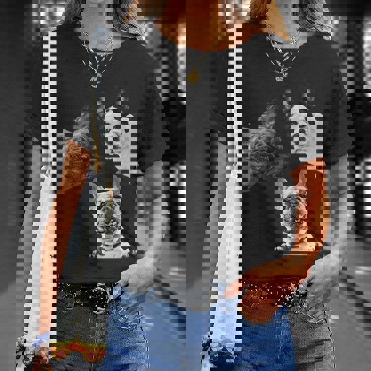 Sneaky フレンチブルドッグ ドッグ ドッグ フレンチ ポッキング ヘッド フェイス 長袖tシャツ Tシャツ 彼女への贈り物