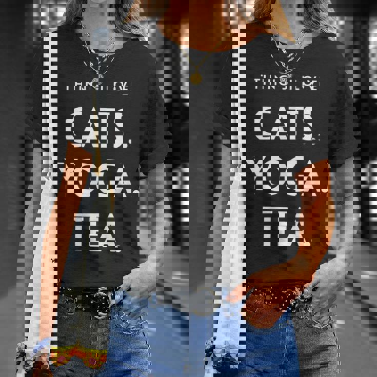 Things I Love Cats Yoga Tea Fun Cat ヨガtシャツ Tシャツ 彼女への贈り物