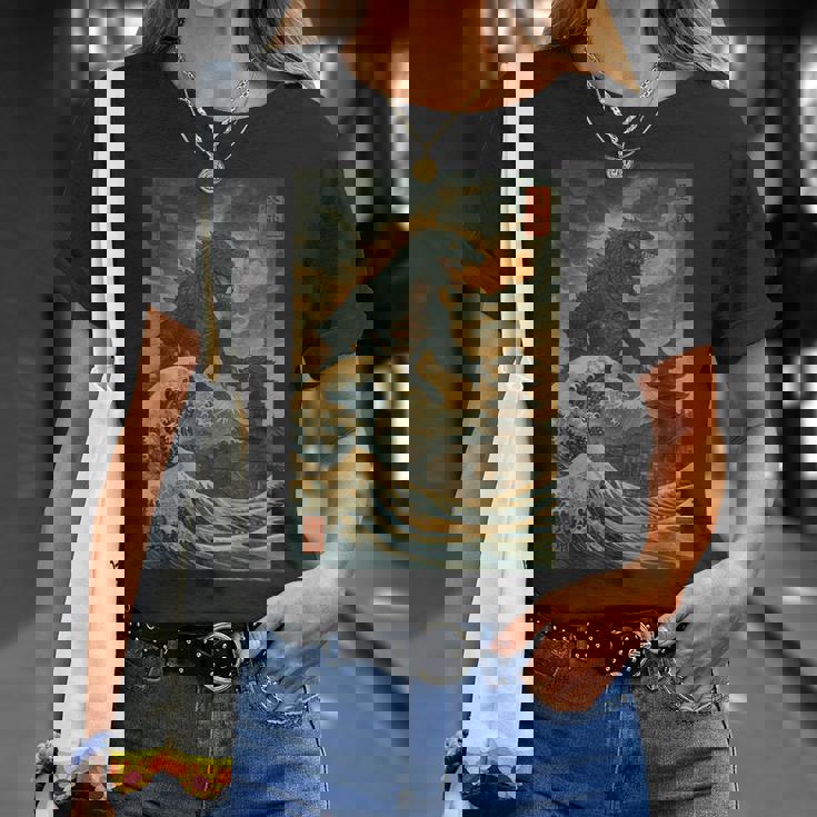 Ukiyo-E Kaiju Gran Ola Arte Monstruo Japonésintage Camiseta unisex Regalos para ella