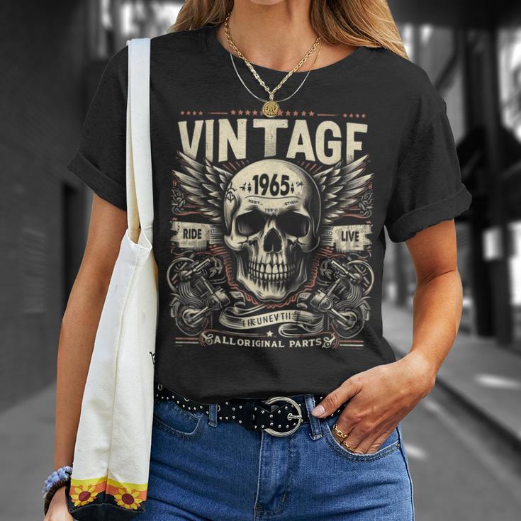 Vintage 1965 Né En 1965 Anniversaire Crâne Motard Moto T-Shirt Cadeaux pour elle