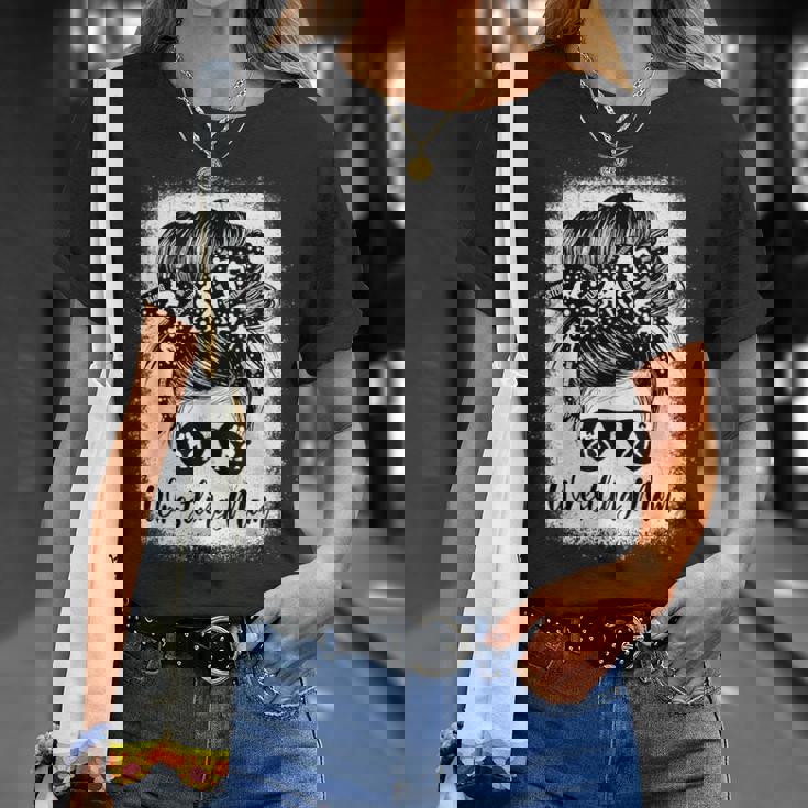 Wrestling Mom Messy Bun Sunglasses Athlete Support Parent T-Shirt Gifts for Her