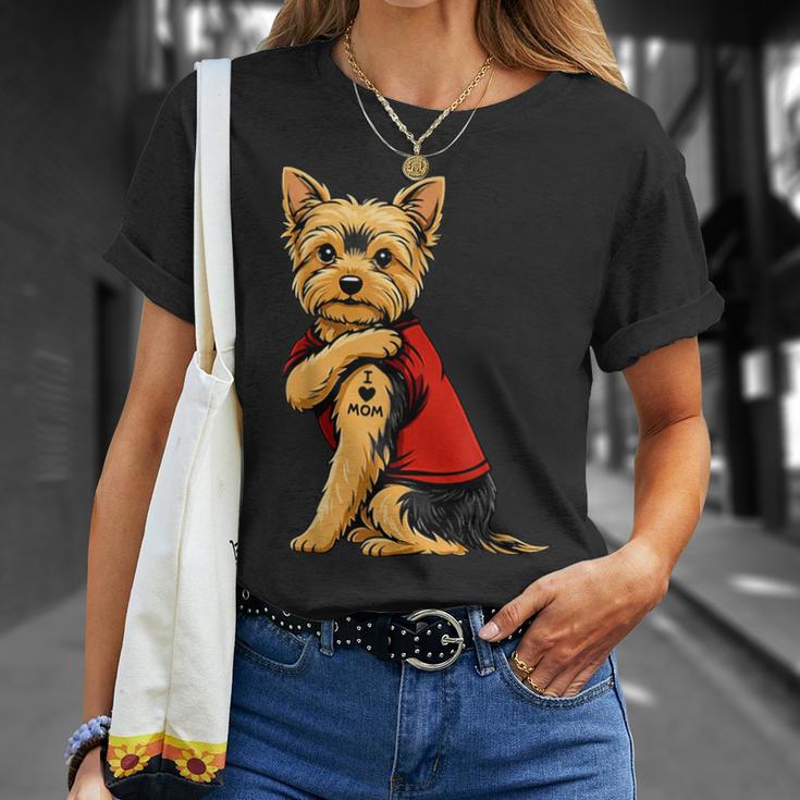 Yorkie Featuring Tattooed Yorkshire Terrier I Love Mom T-Shirt Gifts for Her
