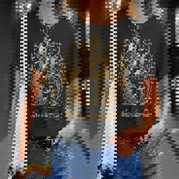 「Musician Cat 」 いつも猫気分 楽器と猫の調べ 音楽記号 猫エンブレム 肉球 Tシャツ 彼女への贈り物