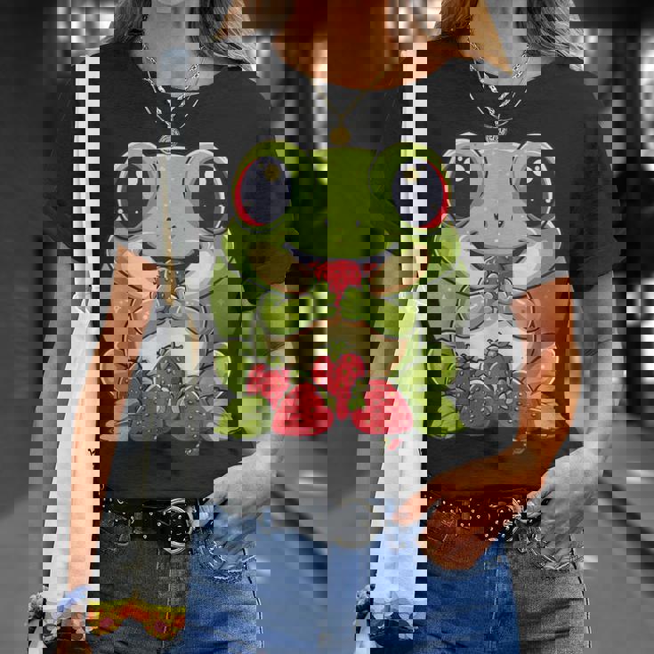 いちごカエル 図面 アートワーク いちご 動物 アート Tシャツ 彼女への贈り物