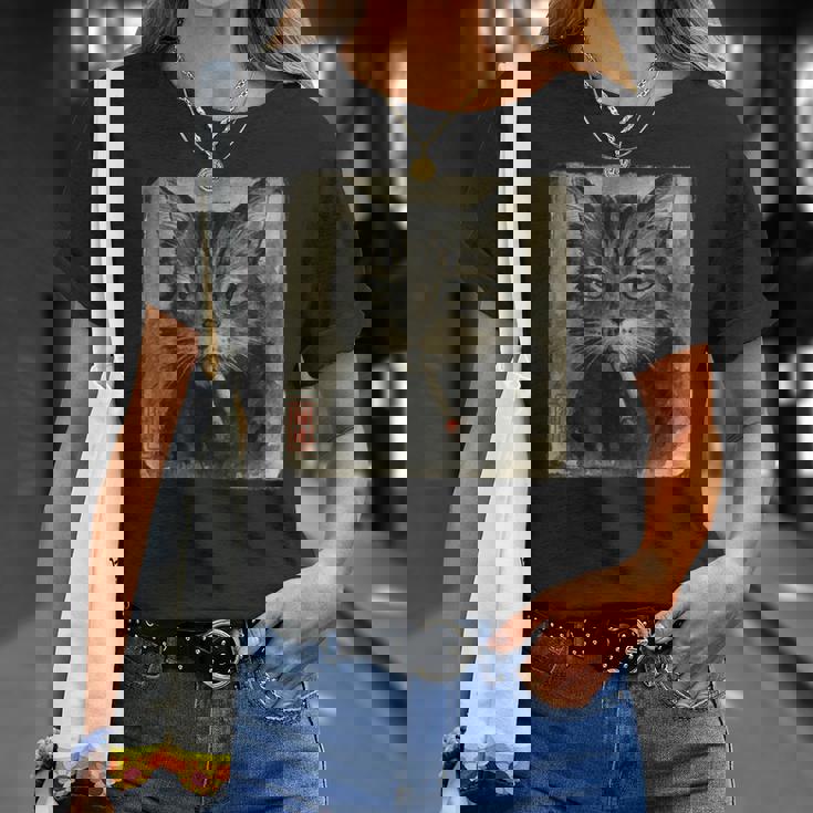 おもしろい 悲しい猫 喫煙 タバコ ミーム 恋人 墨絵 日本語 Tシャツ 彼女への贈り物