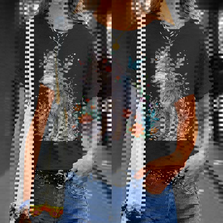 かわいいオオカミ 花 I キッズ オオカミ 長袖tシャツ Tシャツ 彼女への贈り物