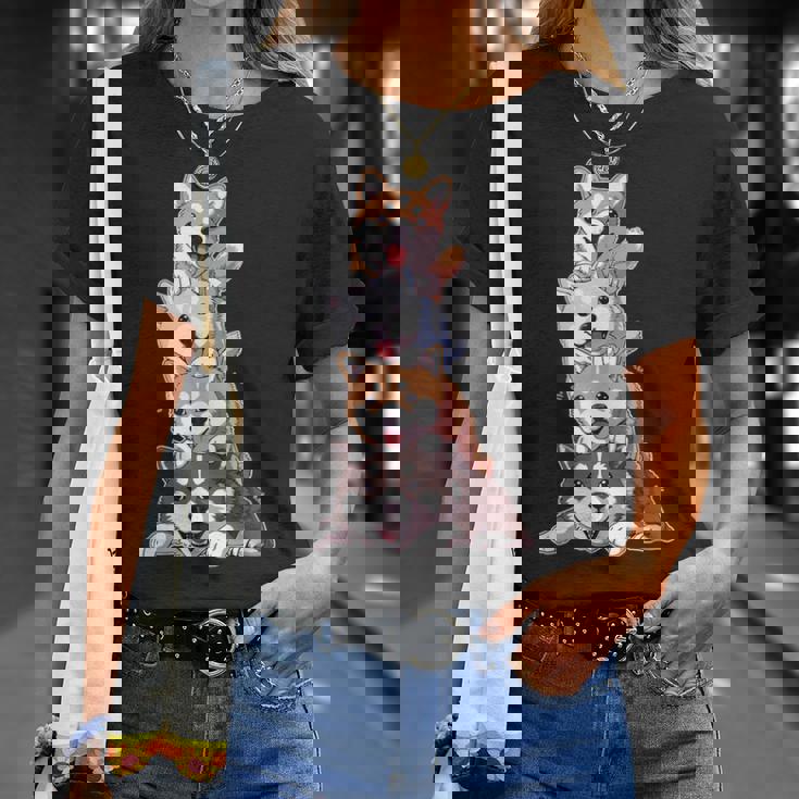 かわいい秋田犬が重ねて重ねられています Tシャツ 彼女への贈り物