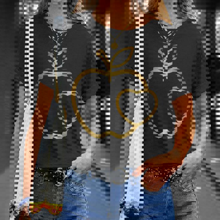 りんご ハート ラインアート かわいい シンプル デザイン 長袖tシャツ Tシャツ 彼女への贈り物