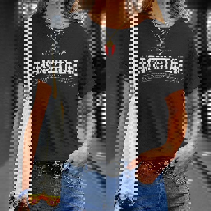 アムステルダム オランダ オランダ 国旗 紋章 ヴィンテージ Tシャツ 彼女への贈り物