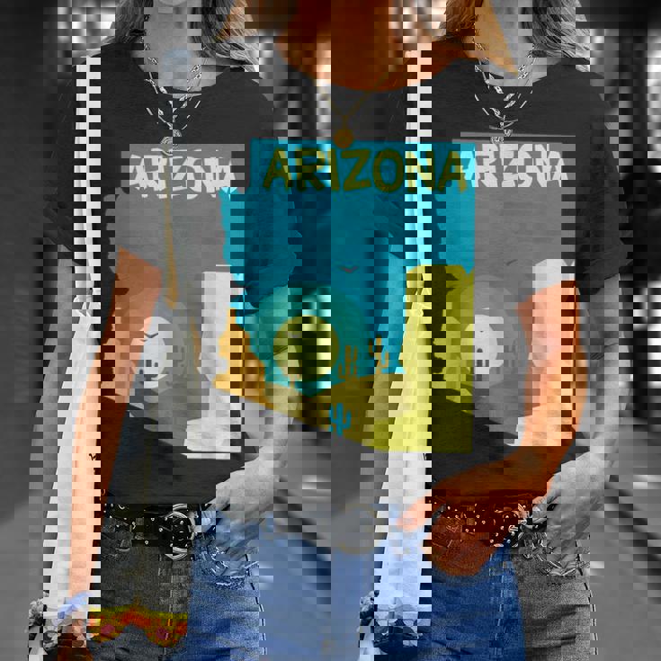 アリゾナ州の地図、モダンな抽象的なアリゾナ砂漠、サボテン Tシャツ 彼女への贈り物