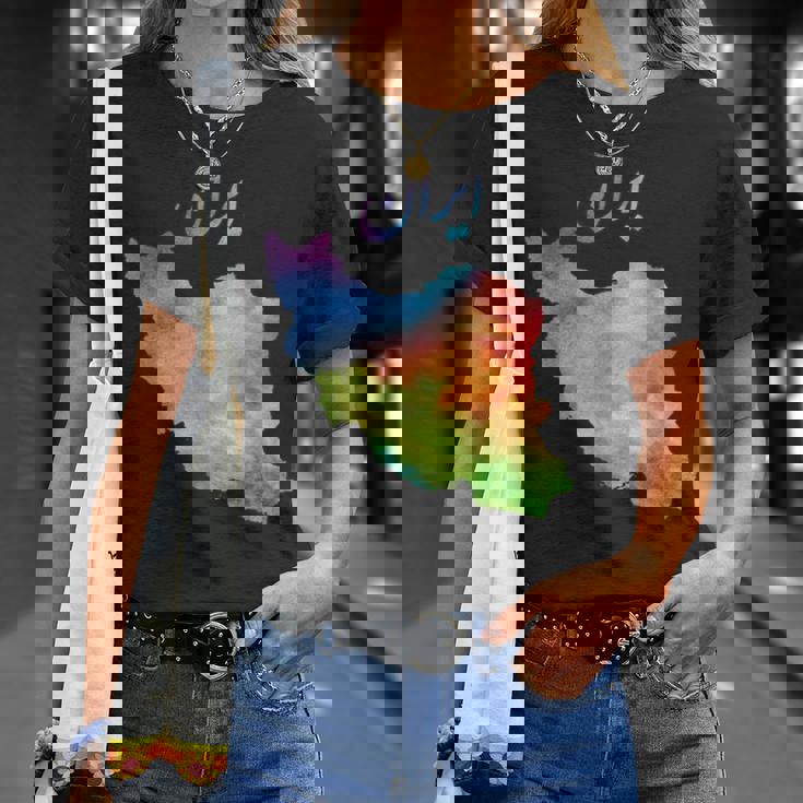 イランの地図 イランのカラフルな地図 水彩イラスト Tシャツ 彼女への贈り物