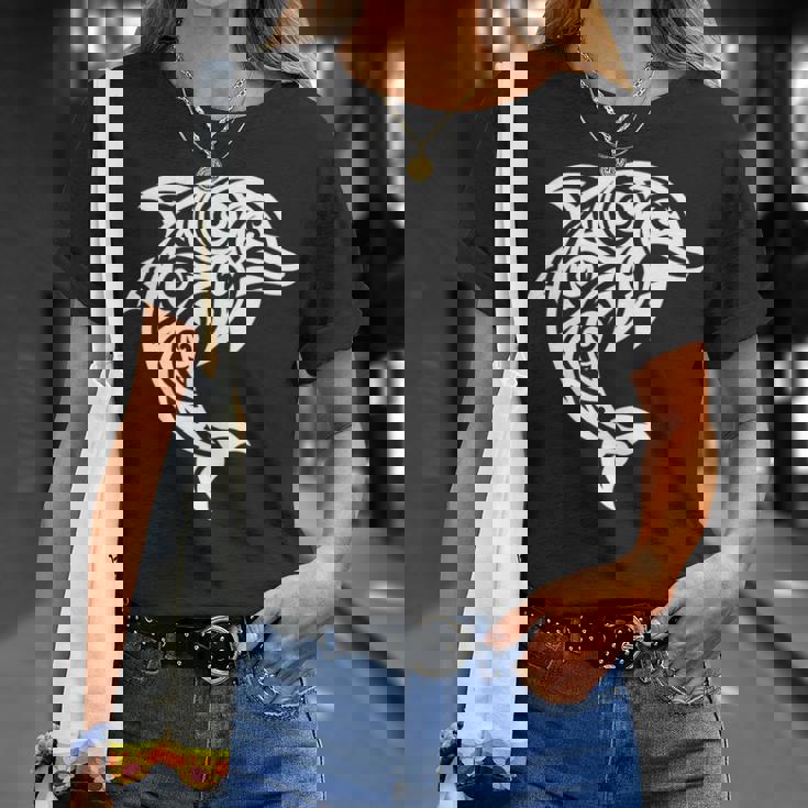 イルカ ポリネシアン トライバル マオリ ライトパターン イルカ 長袖tシャツ Tシャツ 彼女への贈り物