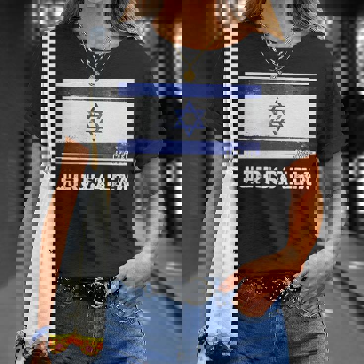 エルサレムイスラエル国旗シャツ Tシャツ 彼女への贈り物