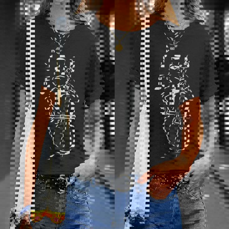 カエル 演奏 コントラバス 音符付き チェロ コントラバス Tシャツ 彼女への贈り物