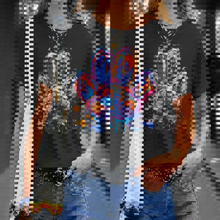 カラフルな動物の犬の足跡 Tシャツ 彼女への贈り物