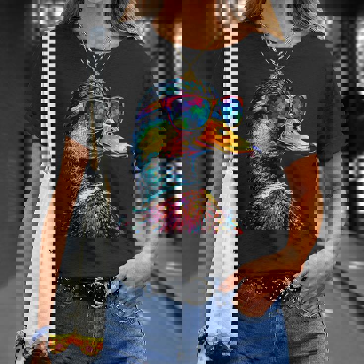 カラフルな虹色のアヒル マガモ ドレイク 小さなアヒル Tシャツ 彼女への贈り物