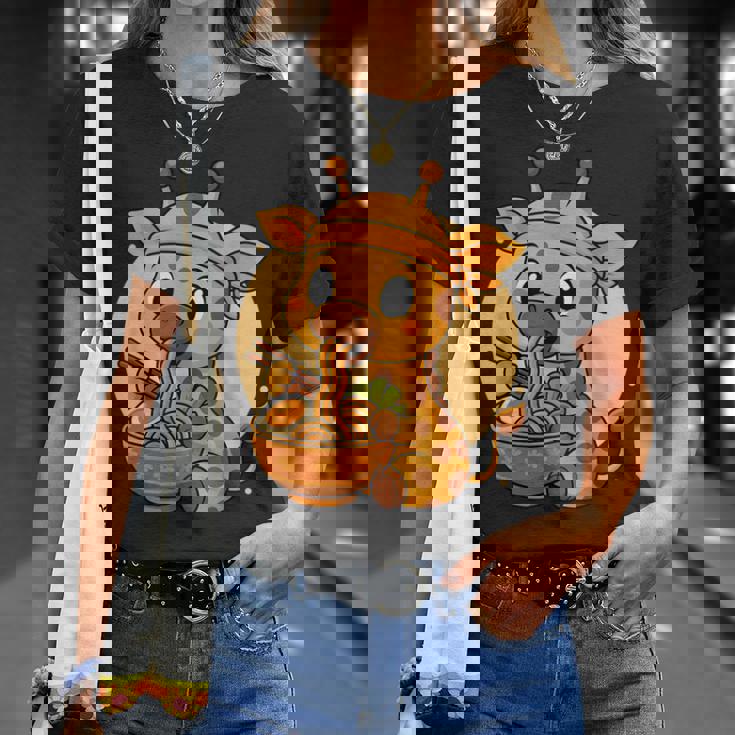 カワイイキリン食べるラーメングラフィック 日本のキリングラフィック Tシャツ 彼女への贈り物