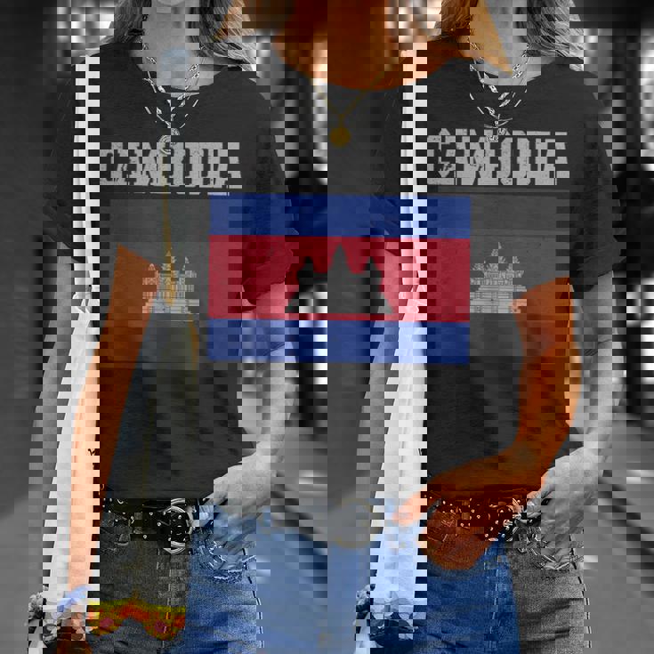 カンボジア-カンボジアの旗ヴィンテージスポーツデザインカンボジア Tシャツ 彼女への贈り物