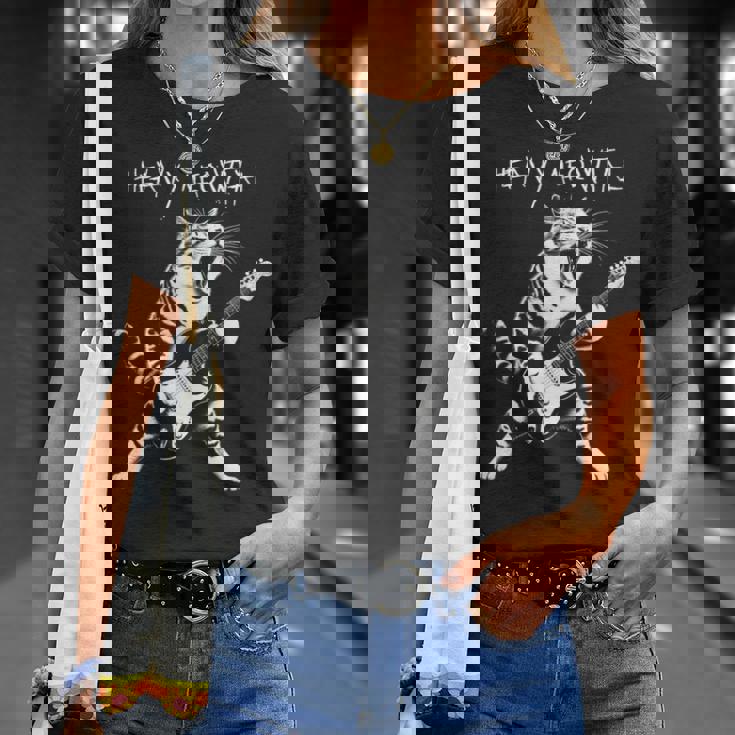 ギターを弾くクールな猫、ヘビーな「Meowtal」メタルパンクロックファン。 Tシャツ 彼女への贈り物