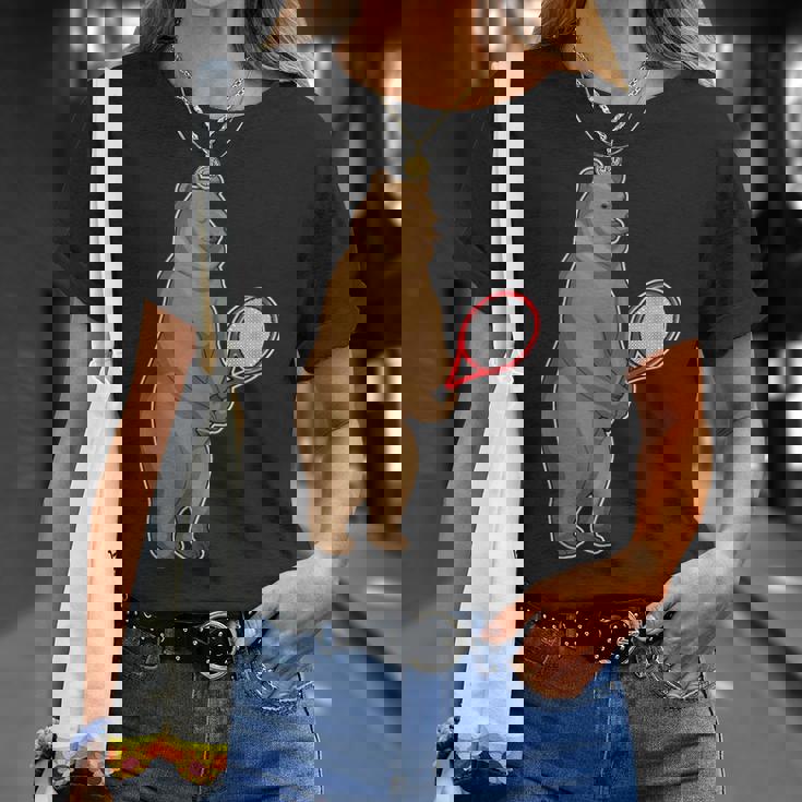 クマ テニス テニスラケット スポーツ Tシャツ 彼女への贈り物