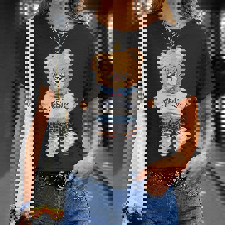 クールなテディベアの女の子と無料の抱擁イラストグラフィック。 Tシャツ 彼女への贈り物